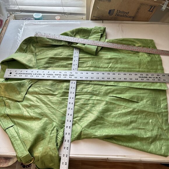 Linear Womens Lime Green Cardigan Linen Blend Jacket 2X India Open Front Pockets - Picture 5 of 10